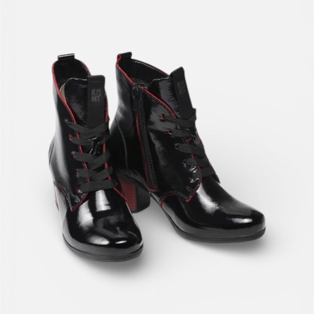 Remonte Patent Leather Victorian Revival Black & Red Lace up Ankle Boots 8.5